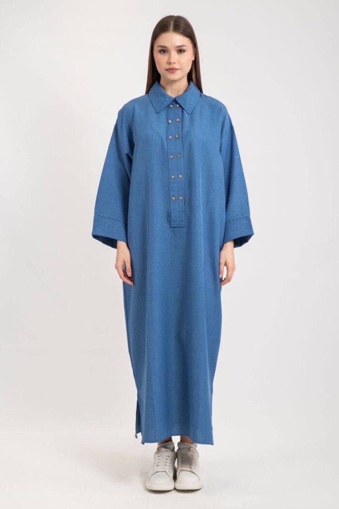 La Petite Robe Noire en Lin Boutonnée – Élégance Intemporelle pour Toutes Occasions