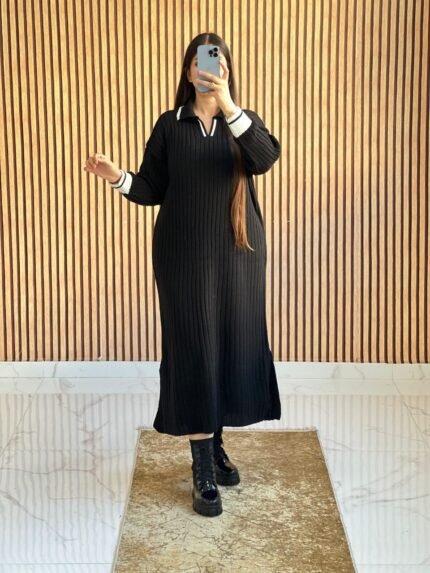 Robe Longue en Maille Élégante – Style Moderne Automne/Hiver